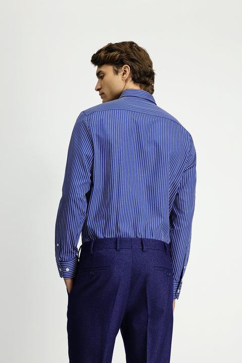 Medium Navy Long Sleeve Classic Striped Cotton Shirt