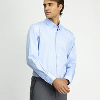 Light Blue Long Sleeve Classic Striped Cotton Shirt