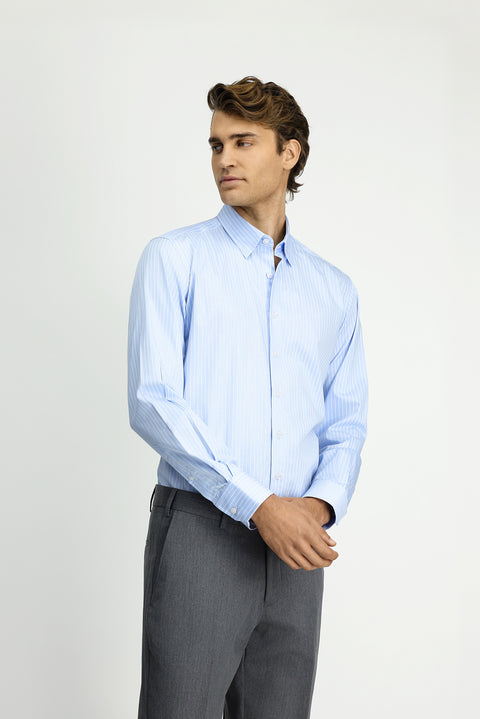 Light Blue Long Sleeve Classic Striped Cotton Shirt