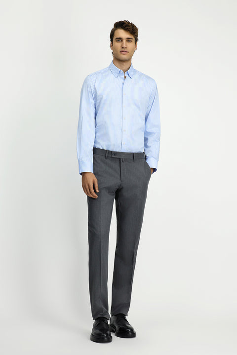 Light Blue Long Sleeve Classic Striped Cotton Shirt