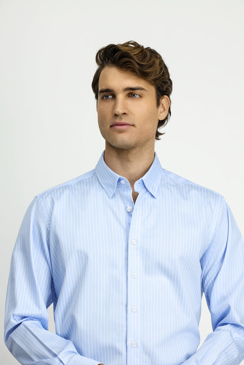 Light Blue Long Sleeve Classic Striped Cotton Shirt