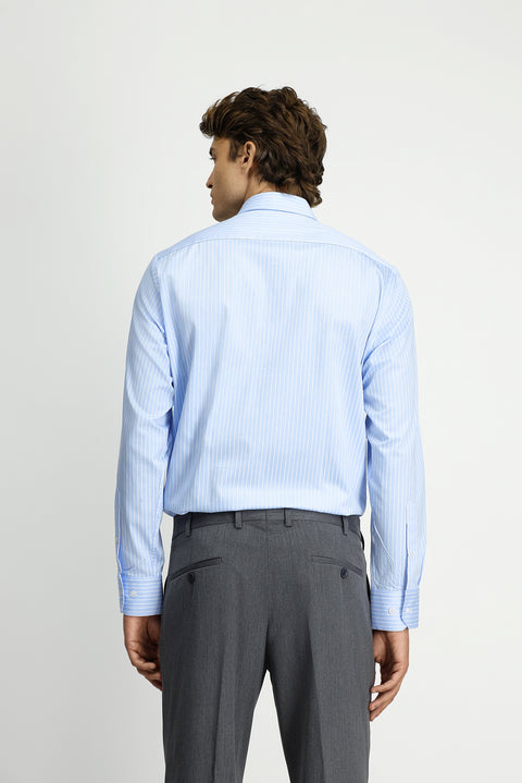 Light Blue Long Sleeve Classic Striped Cotton Shirt