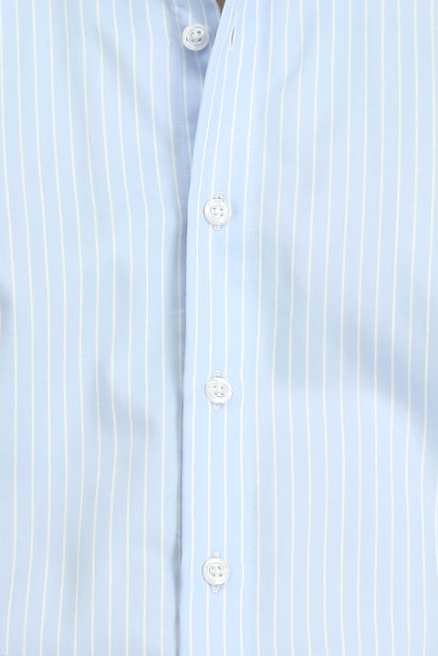 Light Blue Long Sleeve Classic Striped Cotton Shirt