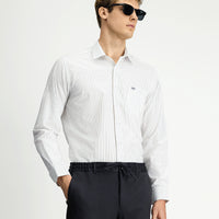 Dark Navy Long Sleeve Classic Striped Cotton Shirt with Pockets, Easy Iron