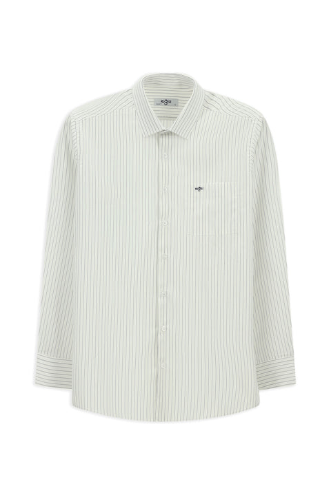 Dark Navy Long Sleeve Classic Striped Cotton Shirt with Pockets, Easy Iron