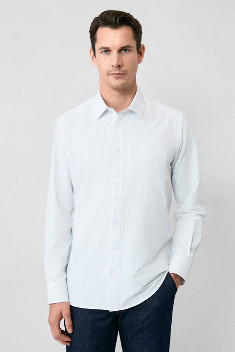 Off-White Long-Sleeve Classic Striped Cotton Easy-Iron Shirt