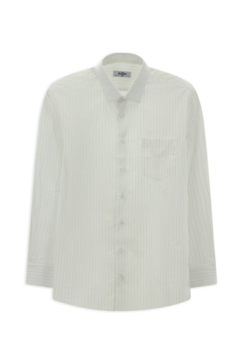 Off-White Long-Sleeve Classic Striped Cotton Easy-Iron Shirt