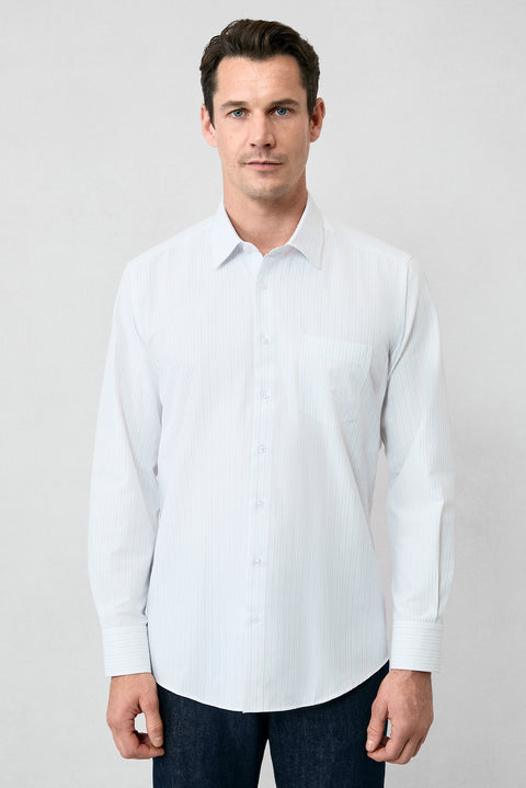 Off-White Long-Sleeve Classic Striped Cotton Easy-Iron Shirt