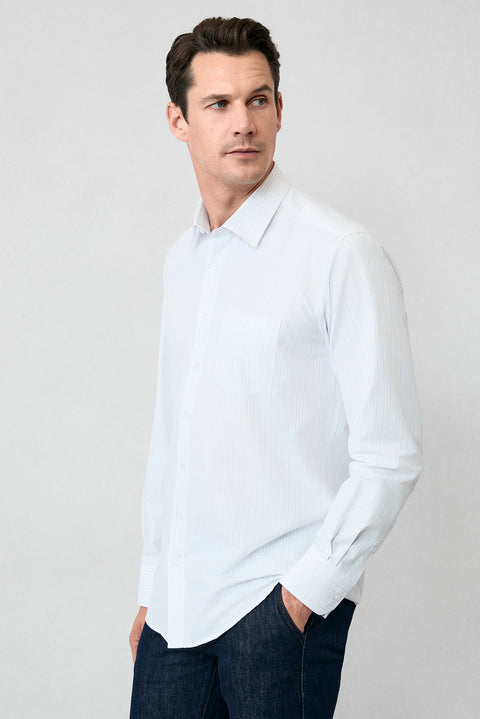 Off-White Long-Sleeve Classic Striped Cotton Easy-Iron Shirt