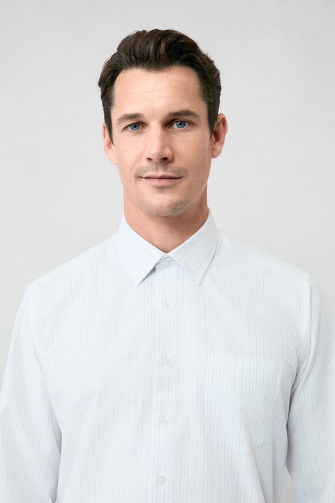 Off-White Long-Sleeve Classic Striped Cotton Easy-Iron Shirt