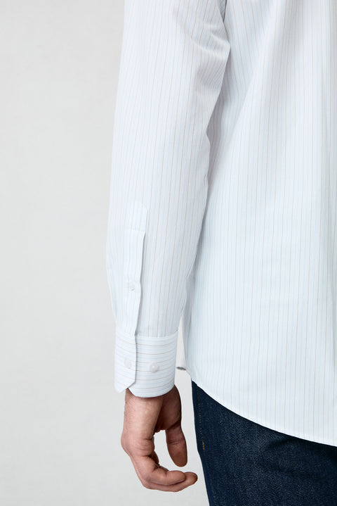 Off-White Long-Sleeve Classic Striped Cotton Easy-Iron Shirt