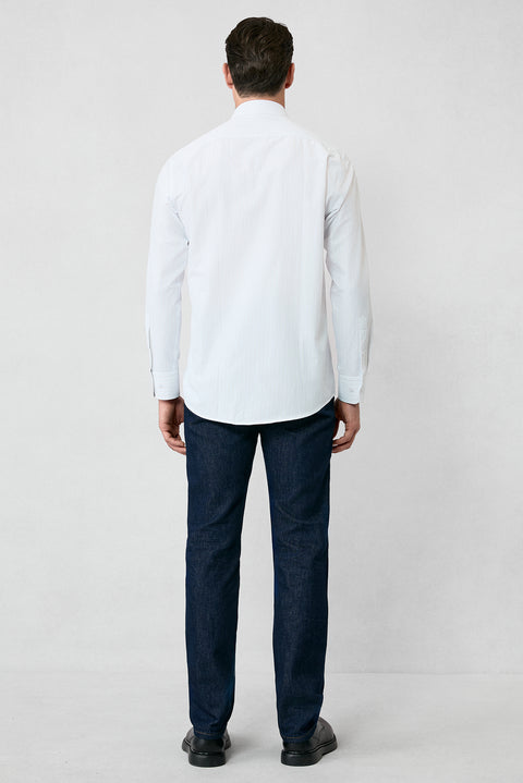 Off-White Long-Sleeve Classic Striped Cotton Easy-Iron Shirt