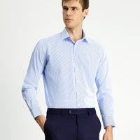Light Blue Long Sleeve Classic Striped Four Seasons Cotton Easy-Iron Shirt