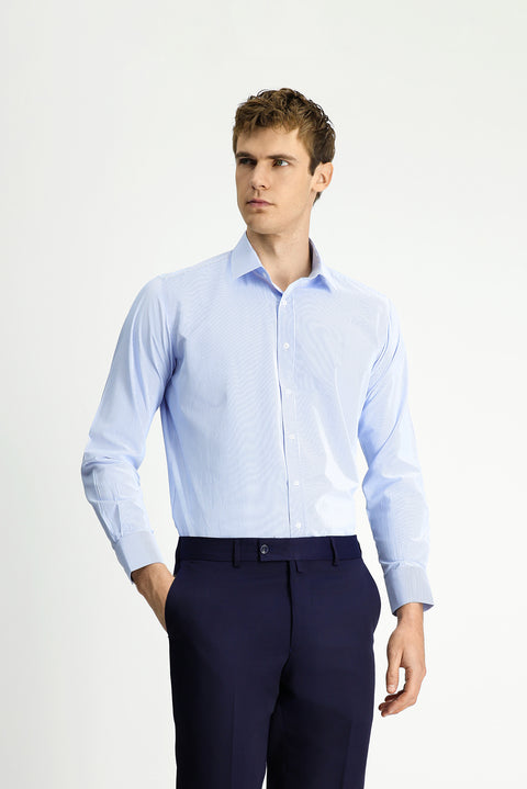 Light Blue Long Sleeve Classic Striped Four Seasons Cotton Easy-Iron Shirt