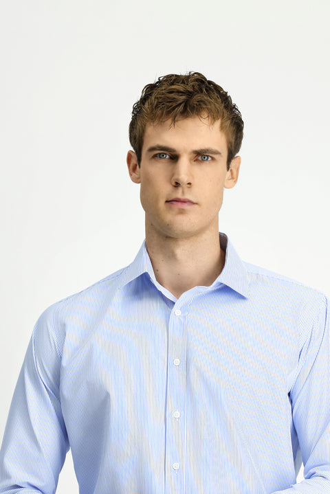 Light Blue Long Sleeve Classic Striped Four Seasons Cotton Easy-Iron Shirt