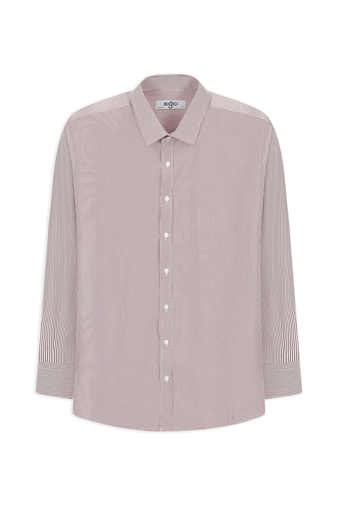 Brick Red Long Sleeve Classic Striped Four Seasons Cotton Easy-Iron Shirt