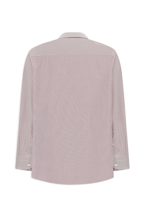 Brick Red Long Sleeve Classic Striped Four Seasons Cotton Easy-Iron Shirt