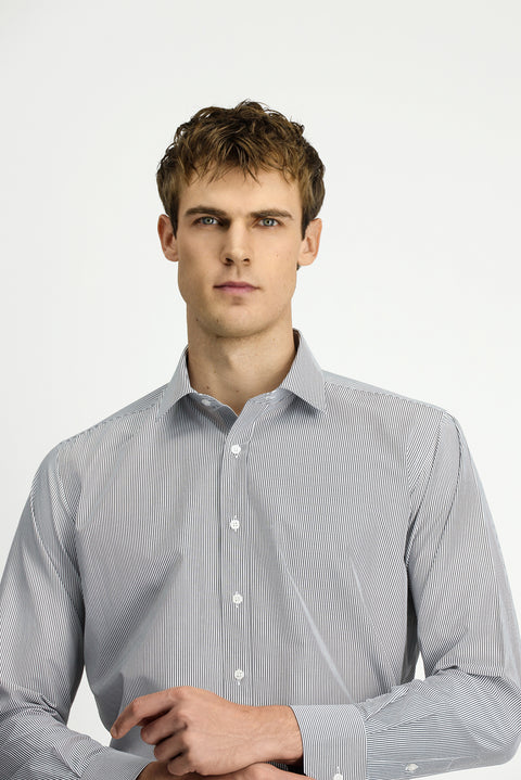 Light Anthracite Long Sleeve Classic Striped Four Seasons Cotton Easy-Iron Shirt