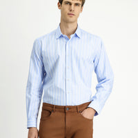 Light Blue Long Sleeve Classic Striped Cotton Shirt