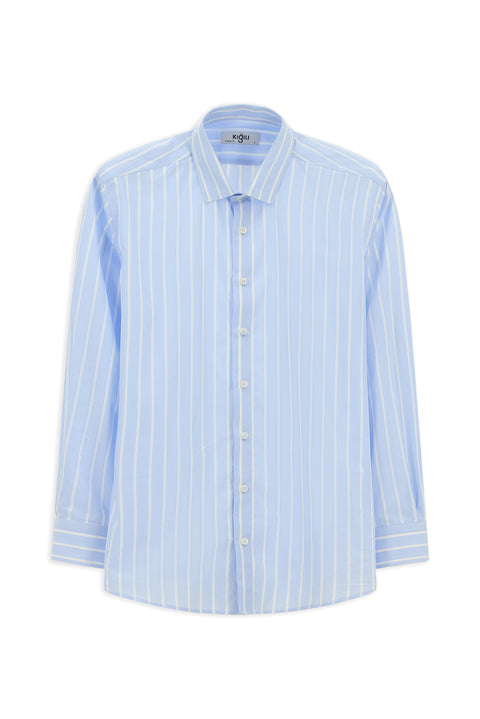 Light Blue Long Sleeve Classic Striped Cotton Shirt