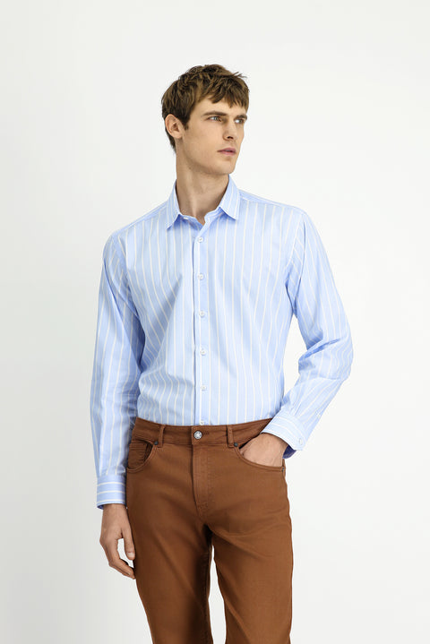 Light Blue Long Sleeve Classic Striped Cotton Shirt