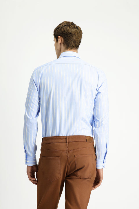 Light Blue Long Sleeve Classic Striped Cotton Shirt