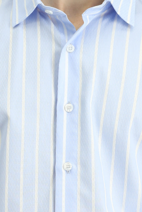 Light Blue Long Sleeve Classic Striped Cotton Shirt