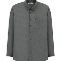 Medium Grey Long Sleeve Regular Fit Plaid Button-Down Collar Pocket Cotton Shirt