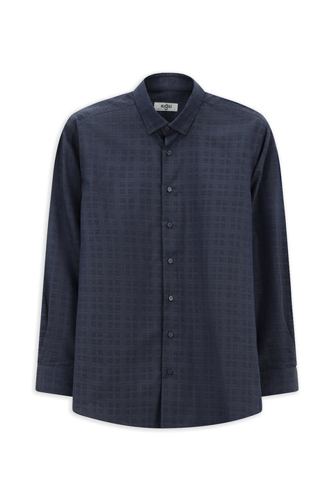 Medium Navy Long Sleeve Regular Fit Plaid Cotton Shirt