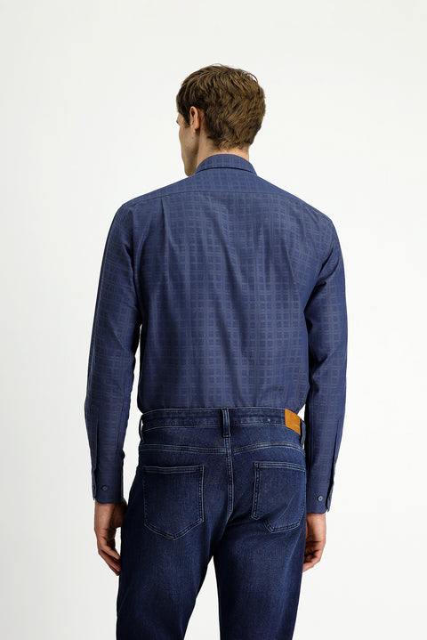 Medium Navy Long Sleeve Regular Fit Plaid Cotton Shirt