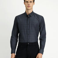 Medium Anthracite Long Sleeve Regular Fit Plaid Cotton Shirt