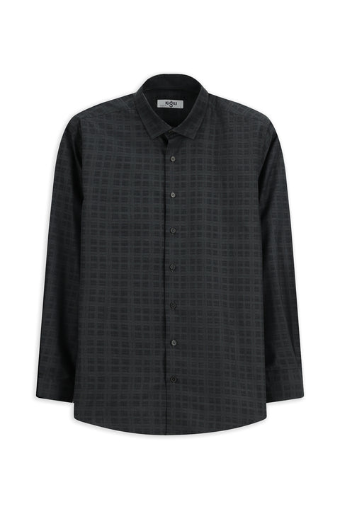 Medium Anthracite Long Sleeve Regular Fit Plaid Cotton Shirt