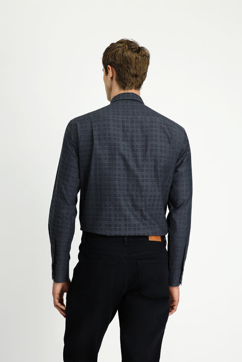 Medium Anthracite Long Sleeve Regular Fit Plaid Cotton Shirt