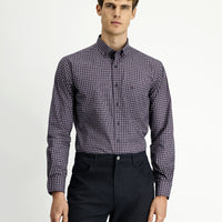 Dark Burgundy Long Sleeve Regular Fit Plaid Button-Down Collar Cotton Shirt