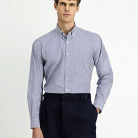 Medium Navy Long Sleeve Regular Fit Striped Button-Down Collar Cotton Easy-Iron Shirt