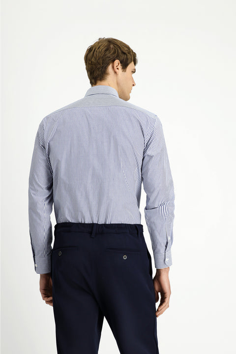 Medium Navy Long Sleeve Regular Fit Striped Button-Down Collar Cotton Easy-Iron Shirt