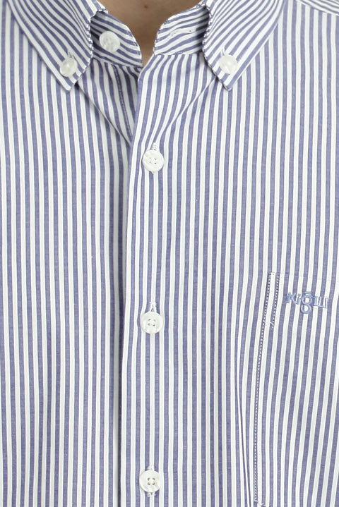 Medium Navy Long Sleeve Regular Fit Striped Button-Down Collar Cotton Easy-Iron Shirt