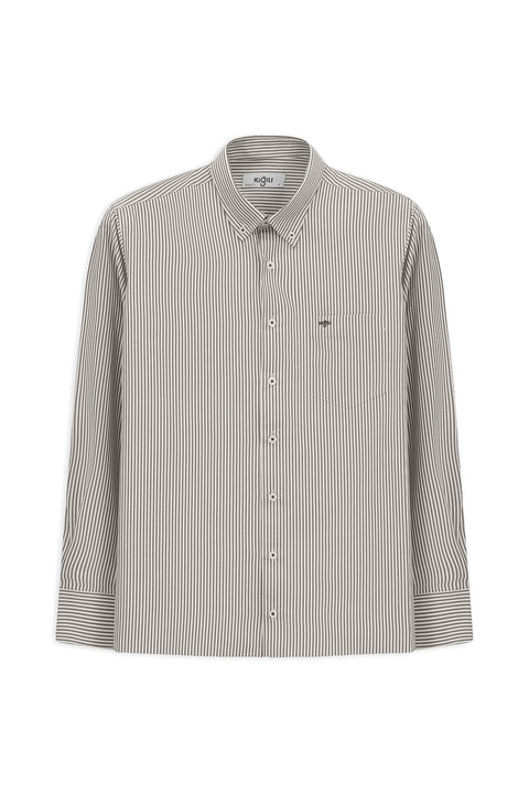 Light Brown Long Sleeve Regular Fit Striped Button-Down Collar Cotton Easy-Iron Shirt