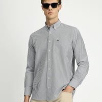 Light Anthracite Long Sleeve Regular Fit Striped Button-Down Collar Cotton Easy-Iron Shirt