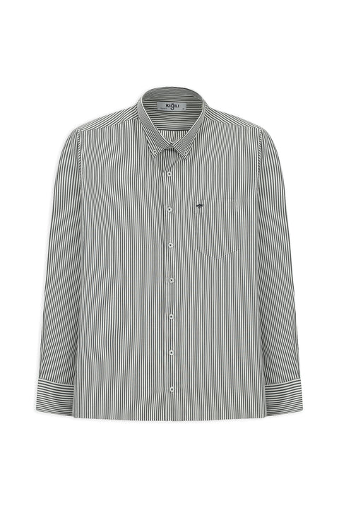 Light Anthracite Long Sleeve Regular Fit Striped Button-Down Collar Cotton Easy-Iron Shirt