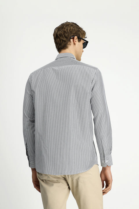 Light Anthracite Long Sleeve Regular Fit Striped Button-Down Collar Cotton Easy-Iron Shirt