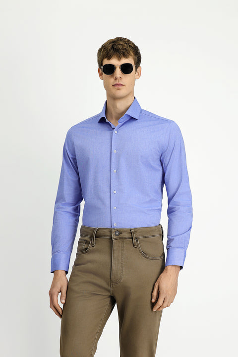 Dark Blue Long Sleeve Slim Fit Classic Cotton Shirt