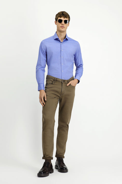 Dark Blue Long Sleeve Slim Fit Classic Cotton Shirt