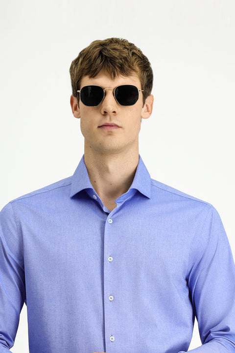 Dark Blue Long Sleeve Slim Fit Classic Cotton Shirt