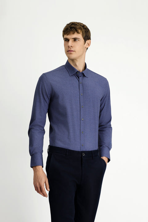 Medium Navy Long Sleeve Slim Fit Cotton Shirt