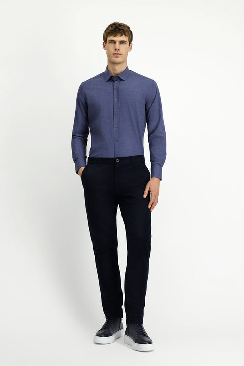 Medium Navy Long Sleeve Slim Fit Cotton Shirt