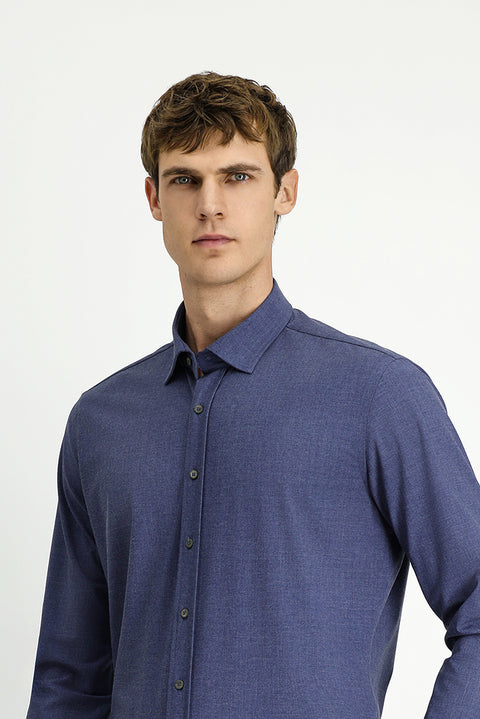 Medium Navy Long Sleeve Slim Fit Cotton Shirt