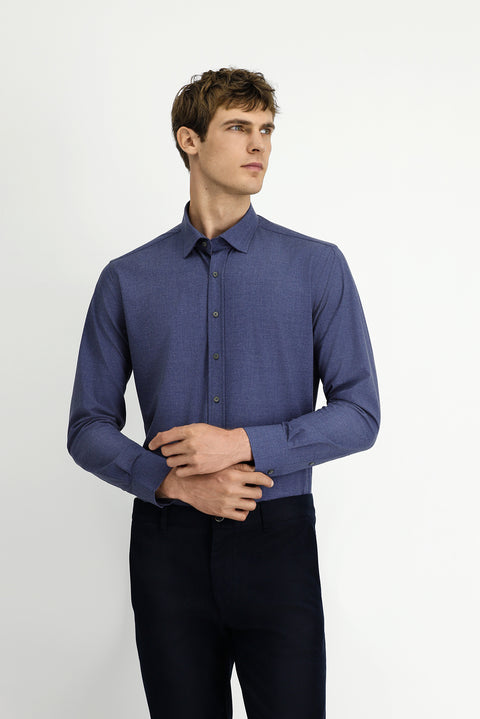 Medium Navy Long Sleeve Slim Fit Cotton Shirt