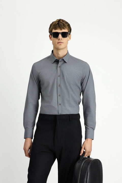 Medium Anthracite Long Sleeve Slim Fit Cotton Shirt