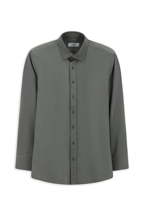 Medium Anthracite Long Sleeve Slim Fit Cotton Shirt